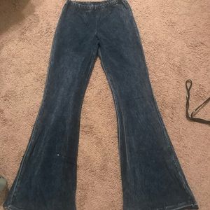 Blue acid wash cotton flare pant